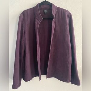 Eileen Fisher Silk and Rayon Blend Purple Open Front Sponge Textured Jacket Sz M
